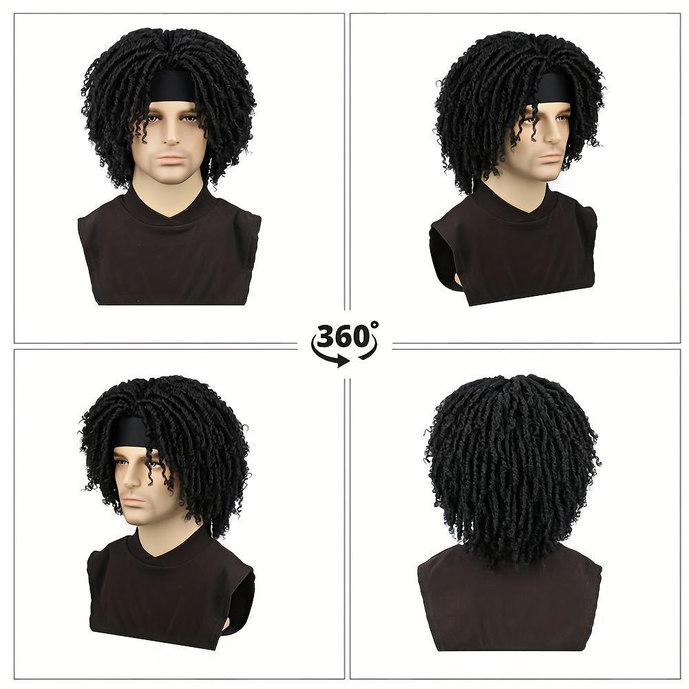 Men’s 6-Inch Afro Curly Dreadlock Wig with Headband | High-Heat Resistant Synthetic Faux Locs, Full Density Rose Net Cap, Easy Everyday Style