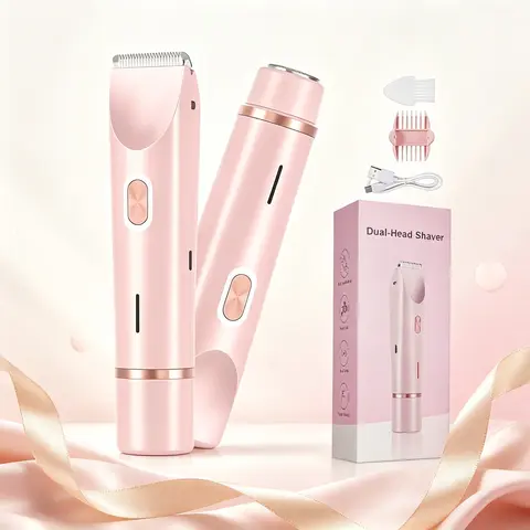 Bikini Trimmer for Women, Electric Shaver and Razor Rechargeable 2-in-1 Body and Facial Epilator, Dual Heads for Painless Trimming of Pubic Hair, Face, Underarms and Legs, Summer Gift,dorm essentials, Cordless Rechargeable Trimmer