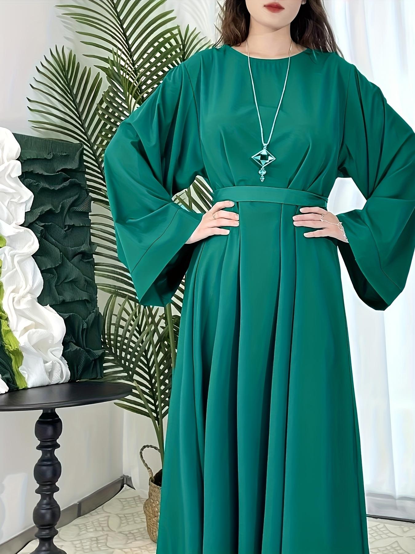 [Middle Eastern Loose Fit Dress] Elegant Green Arabic Women's Muslim Robe |   Middle Eastern Flared Sleeve Long Dress |   Loose Fit All-Season Versatile Home Festival Traditional Attire