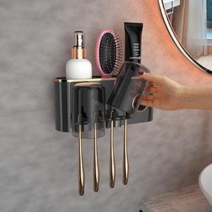 Toothbrush Holders Bathroom Accessories with Toothpaste Dispenser, 2 Cups Toothbrush Holder Wall Mounted Bathroom Decor