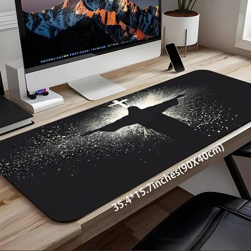 Jesus & Cross Illuminated Gaming Mouse Pad, Washable Non-Slip Rubber Pad, Multi-Size Desk Accessory, Gift for Home Office