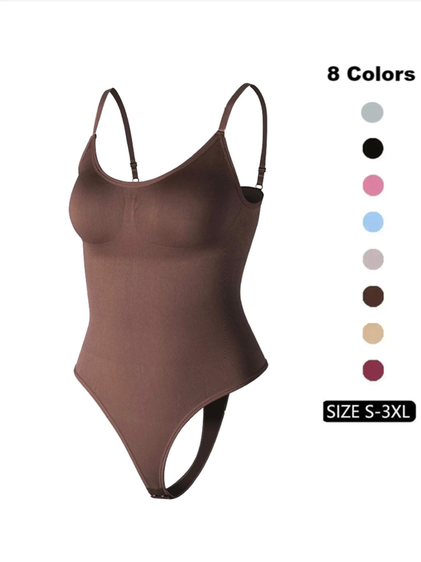 Women's Solid Spaghetti Strap Adjustable Strap Backless Underwear Shapewear Bodysuit, Casual Comfy Seamless Tummy Control Butt Lifting Bodysuit for Daily Wear, Ladies Shapewear for All Seasons