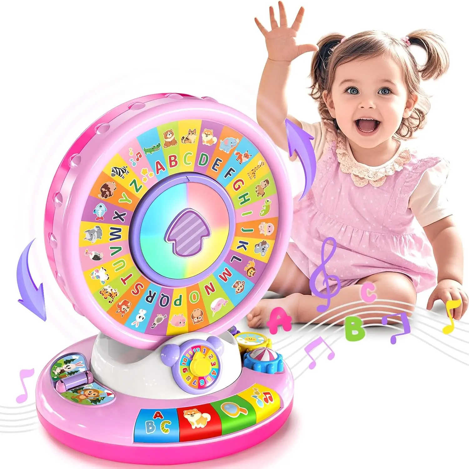 Plastic Spinning Stacker Baby Sound Toy - Spin & Sing ABC Alphabet Learning Zoo with Lights, Sounds, Musical Toddler Development Features - Unisex Christmas, 1st Birthday Gift for 0-3 Years, 12-18 Months Kids