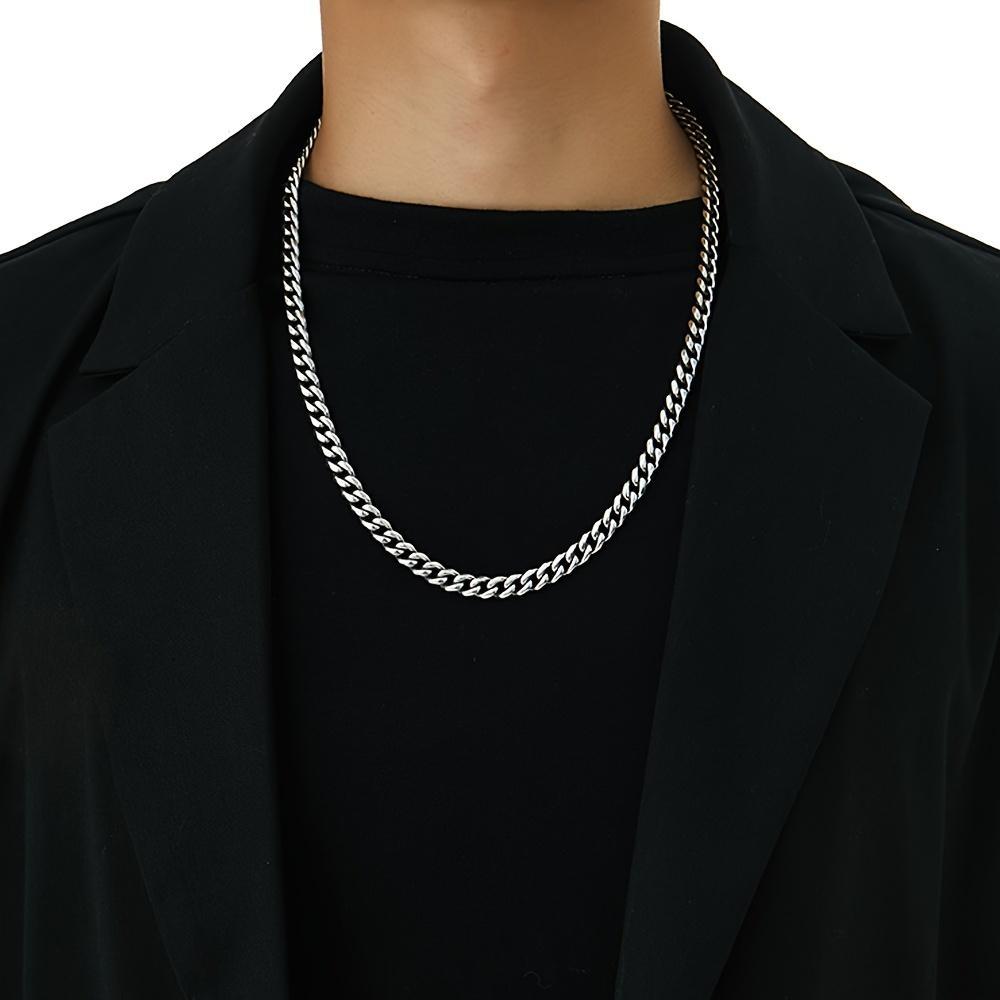 Men's 2-Piece Stainless Steel Jewelry Set - Classic Cuban Necklace, Hip Hop Punk Rock NK Chain Bracelet, Men's Jewelry, Male, Casual