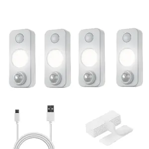 4 PCS of high-quality motion-sensing lights, wall lights, equipped with USB charging cables and accessories, suitable for cabinets, wardrobes, bookshelves, bedrooms, utility rooms, and staircases，motion sensing，turn off automatically