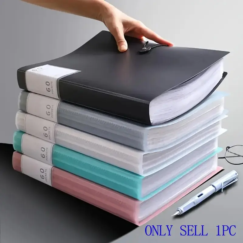 A4 File Folder with 60 Compartments, PP Material, High Transparency and Waterproof, Ideal for Home, School, Office Document Organization