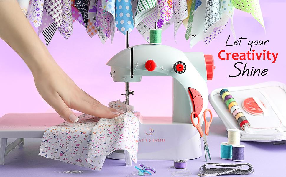 Mini Sewing Machine for Beginners, Dual Speed Small Sewing Machine for Kids and Adults with Extension Table, 122 Set Includes, Fabrics, Project Book and More, Red