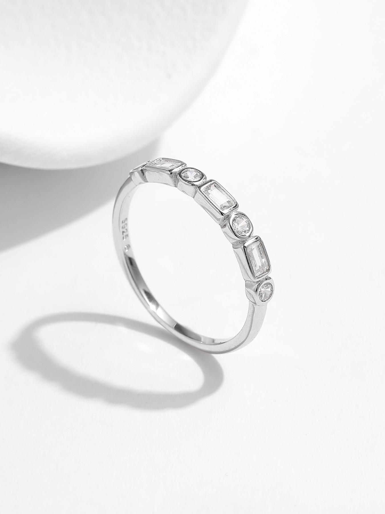 925 Sterling Silver Fashion Rectangle Shaped Zirconia Ring, Stackable Ring for Women, Fashion Jewelry for Party, Daily Decor, Trendy All-match & Exquisite Jewelry for Birthday Gift