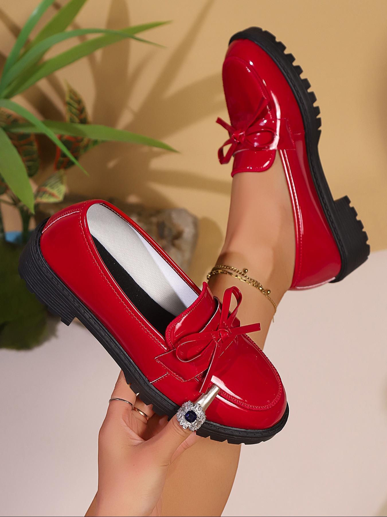 Women's Fashionable Bowknot Design Round Toe PU Leather Loafers, Casual Comfortable Shoes for Daily Wear, Lightweight Breathable Shoes for Women & Girls, Casual Flats, Versatile Shoes