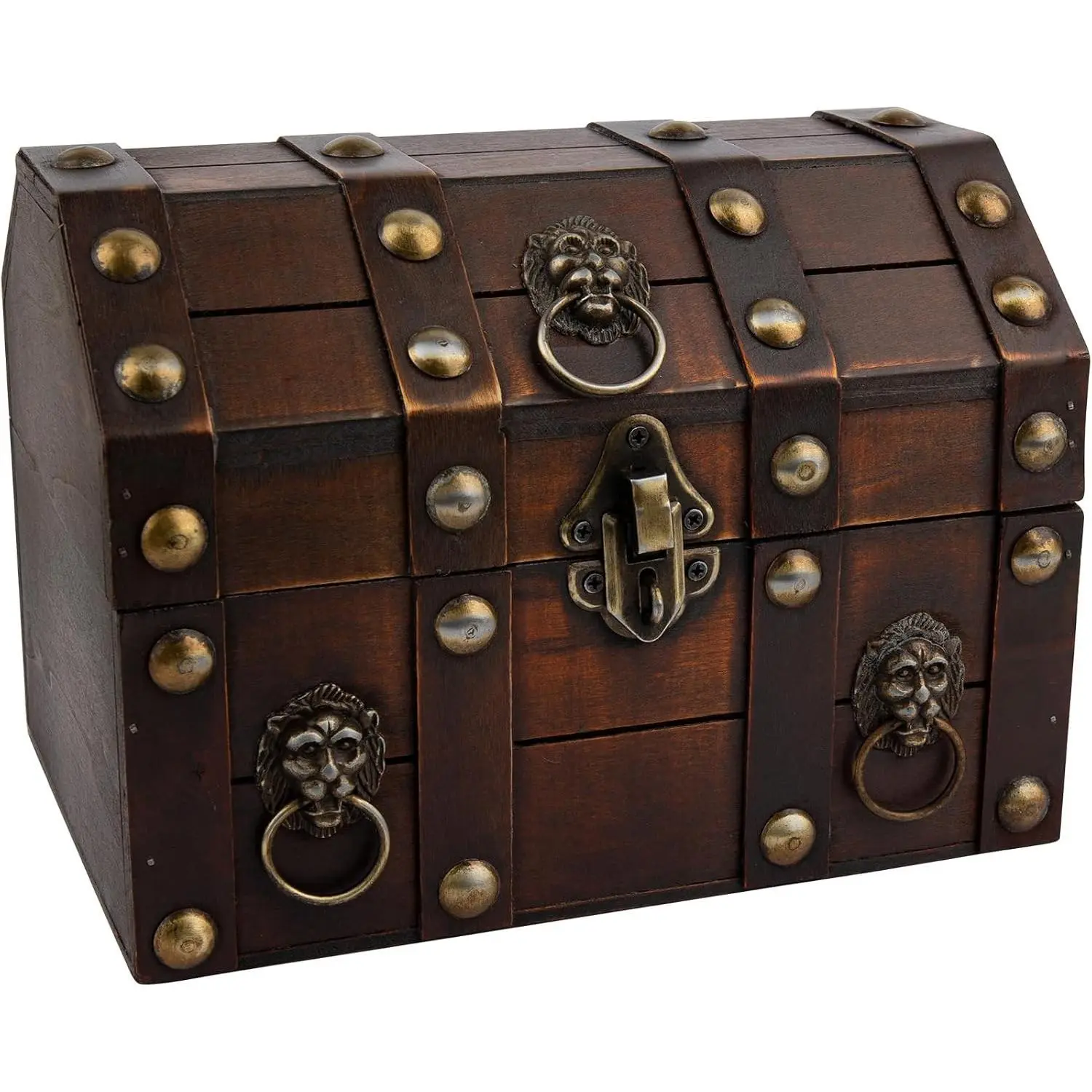 Vintage Large Wooden Treasure Chest with Lock and Lid - Storage Box for Jewelry and Trinkets