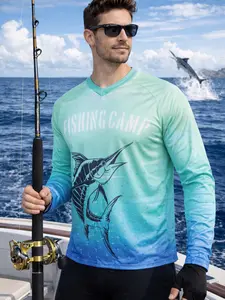Gradient Fishing Camp T-Shirt, Upf50+ Quick-Dry Outdoor Fishing Top, Comfortable and Durable Design for Active Lifestyles