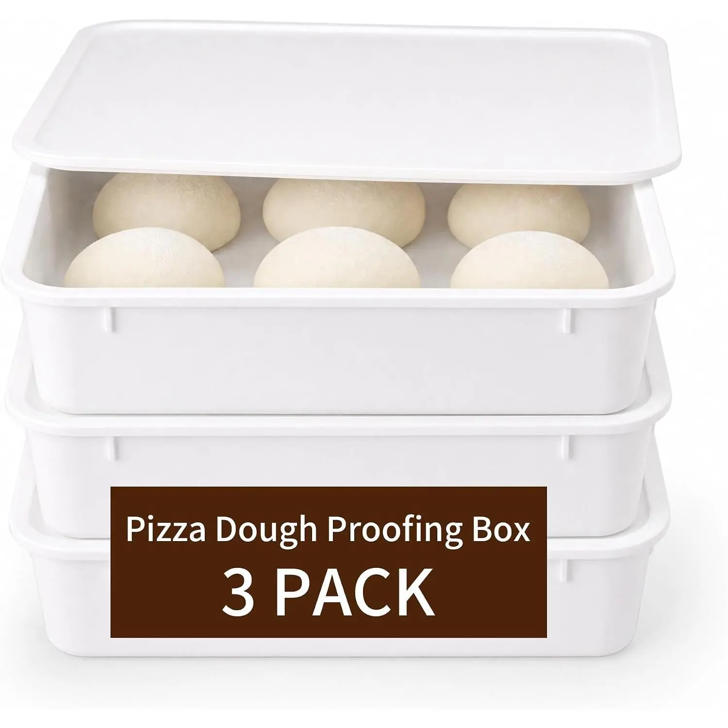 3-Pack Pizza Dough Proofing Box with  Dough Proofing Container |  Commercial Storage Trays, 17.3"x13"x9.6" Bread Proofing Box for Pizza Dough Raiser Refrigerator Organization