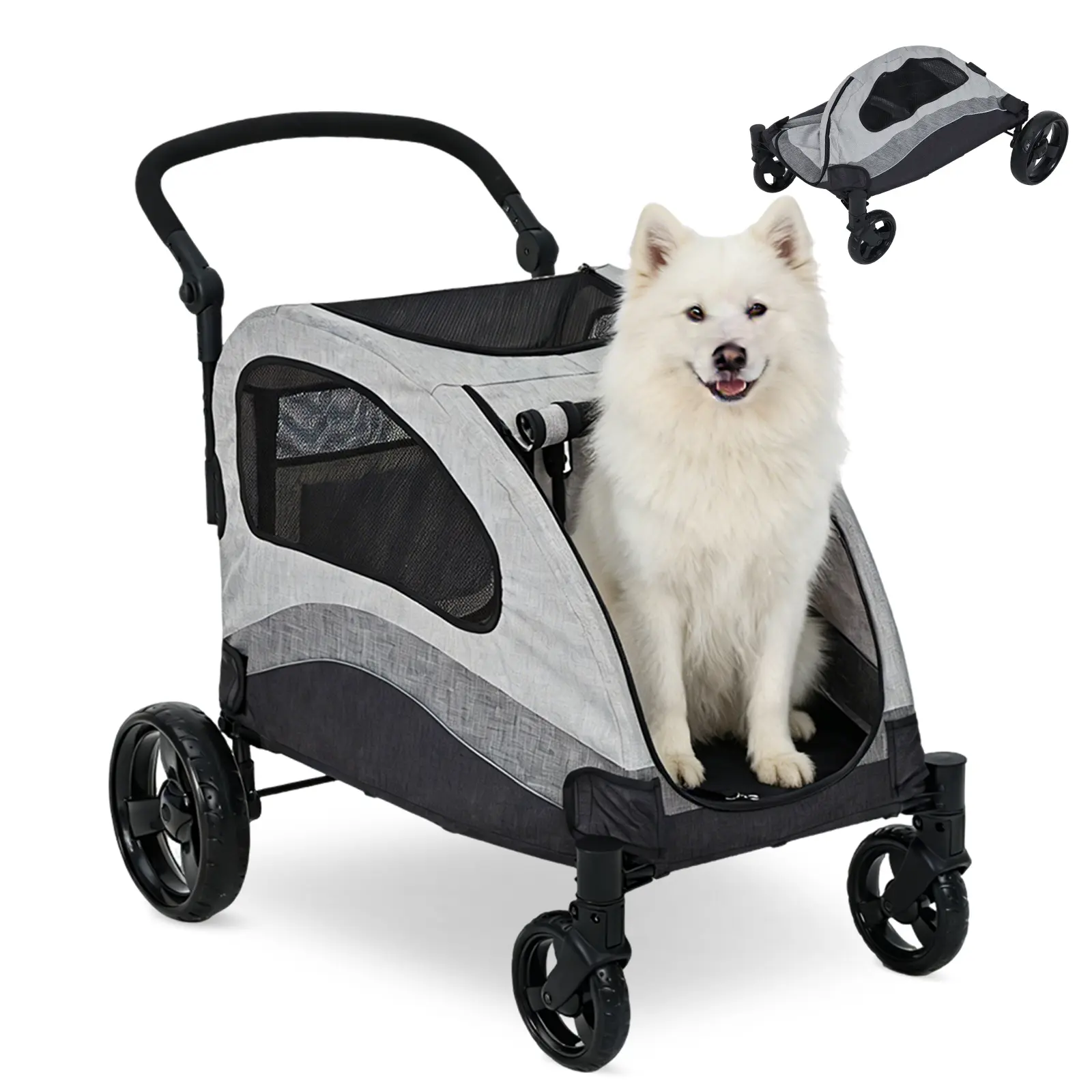 Collapsible Large Pet Wagon Stroller for Shopping - 360° Swivel Wheels, Adjustable Handle, Storage Pocket, Breathable Carrier, Easy Access, Quick Fold & Unfold, All-Terrain Performance, Holds Dogs Up to 160 lbs