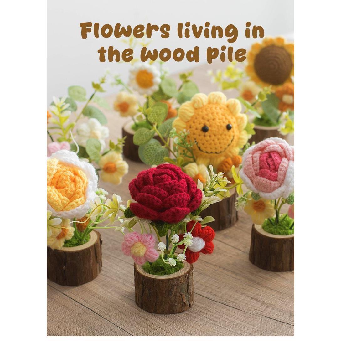 Finished Hand-Woven Potted Plant Yarn Crochet Sunflower Bouquet Handmade Gift Home Decor Knitted Artificial Flower