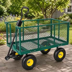 ARCH 3-in-1 Oversized Steel Garden Cart 880lbs Pullable Mesh Utility Wagon with Removable Liner Side Panels Mesh Tray All-Terrain 10in Rubber Tires Heavy Duty Rust Resistant for Lawn Patio Landscaping Green, Green Color Options, Steel Material