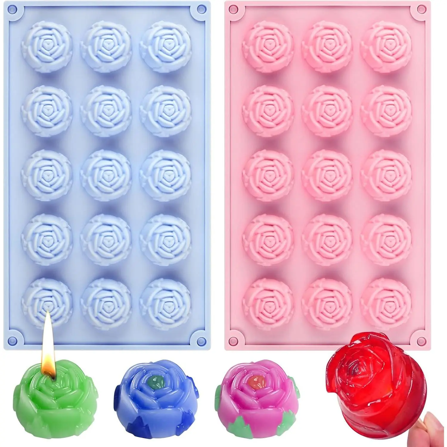 2 Pcs Rose Flower Silicone Molds