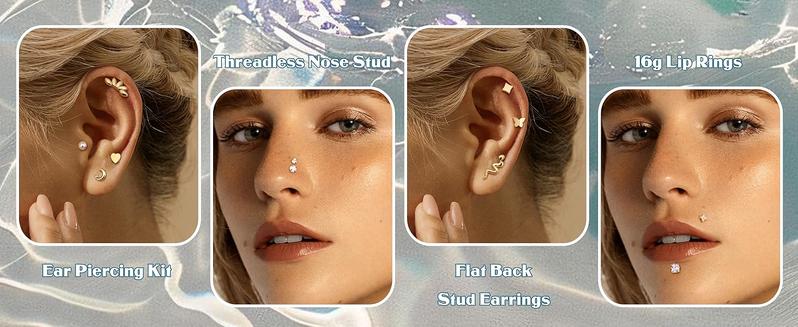 MILACOLATO 20G/16G Threadless Flat Back Earrings for Women 316L Surgical Steel Push in CZ Cartilage Stud Earrings Hypoallergenic Nose Rings Studs Conch Tragus Body Piercing Jewelry 6mm 7mm 8mm Length