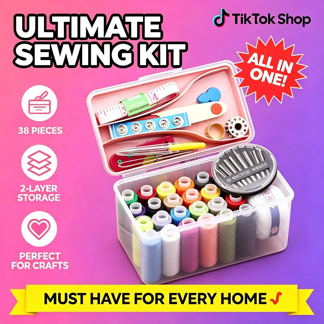 38-Piece Portable Sewing Kit with Dual-Layer Storage Box, Complete Sewing Supplies Including Thread Needle Scissors, Home Travel DIY Crafts