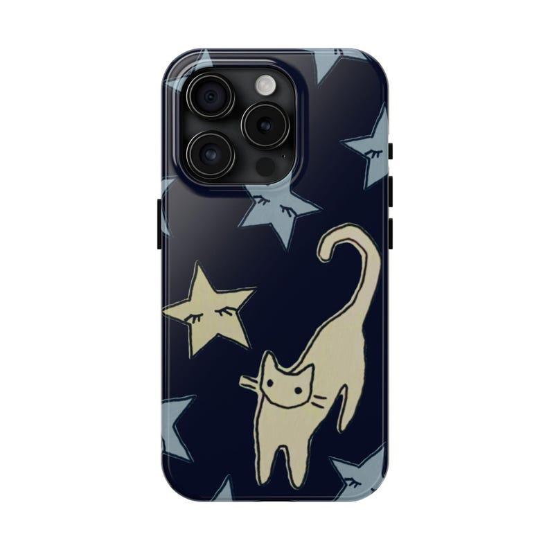 Cat and Stars Phone Case Cute Animal Celestial Dreams Night Girly Hand-Drawn Suitable for IPhone Pro Max17 16 15 14 13 12