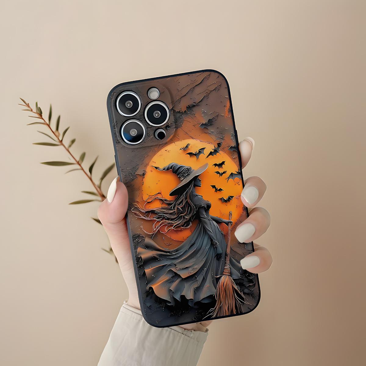 Halloween Witch Ghost Bat Pattern Mobile Phone Case , Soft Silicone , Fully Protected and Shockproof For iPhone 17 16 15 Pro Max 14 13 12 11 Plus 17e Cover