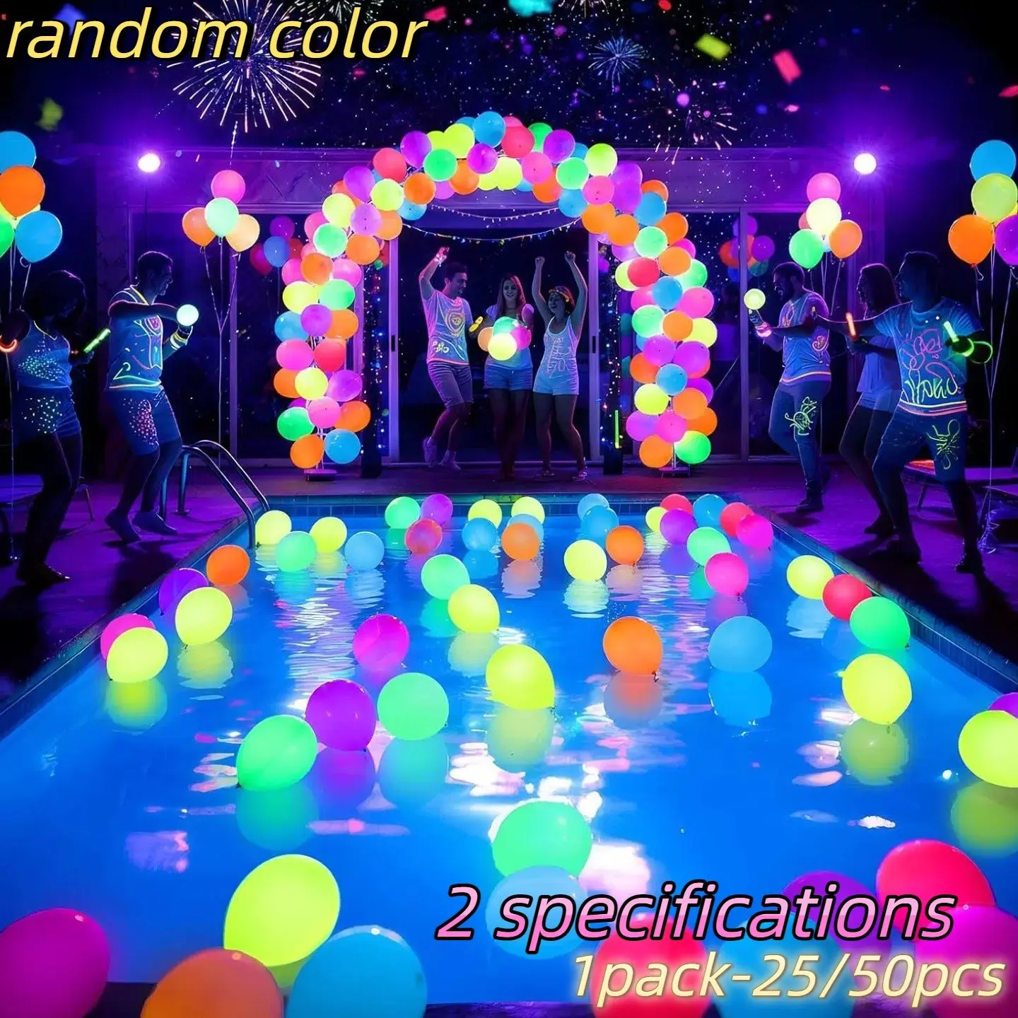 Fluorescent Balloons (1 Pack - Random 25/50), Neon Party Decor, Polka Dot, Solid Color, Star Designs, UV Night Glow, Birthday, Wedding, Festival