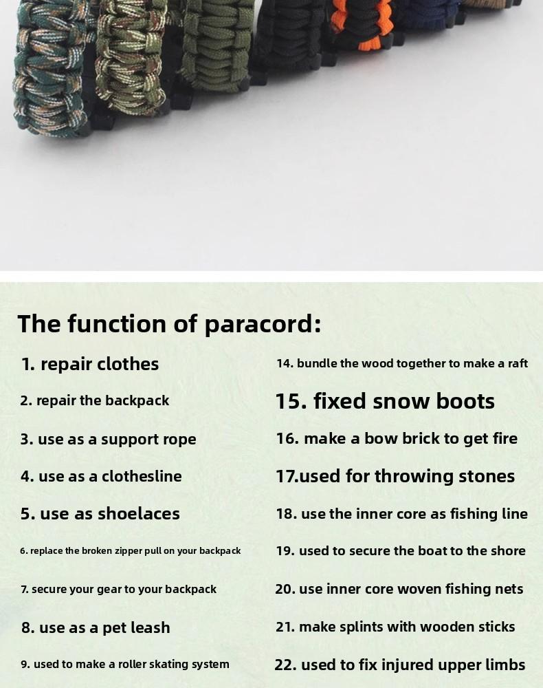 Outdoor Sports Foldable Survival Bracelet Whistle Outdoor Survival Five-in-One Multifunctional Compass Flint Rope Braided Bracelet Camping Pro Off-Road Electric Mountain Bike