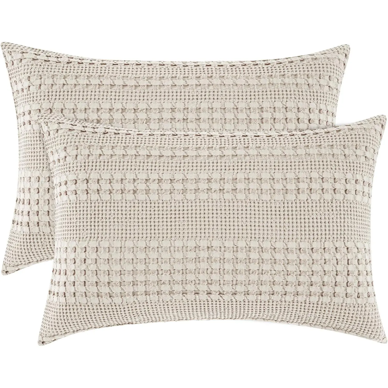 100% Cotton Waffle Pillow Shams Standard Size, 2 Pack 20" x 26" Soft Skin-Friendly Pillowcases, No Filling, Aesthetic Woven and Breathable Waffle Weave Pillow Case Covers for Bed, Oatmeal