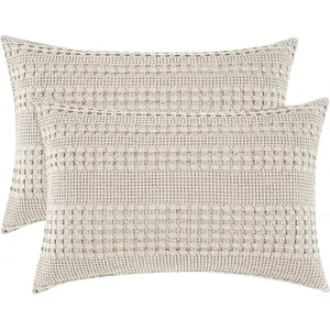 100% Cotton Waffle Pillow Shams Standard Size, 2 Pack 20" x 26" Soft Skin-Friendly Pillowcases, No Filling, Aesthetic Woven and Breathable Waffle Weave Pillow Case Covers for Bed, Oatmeal
