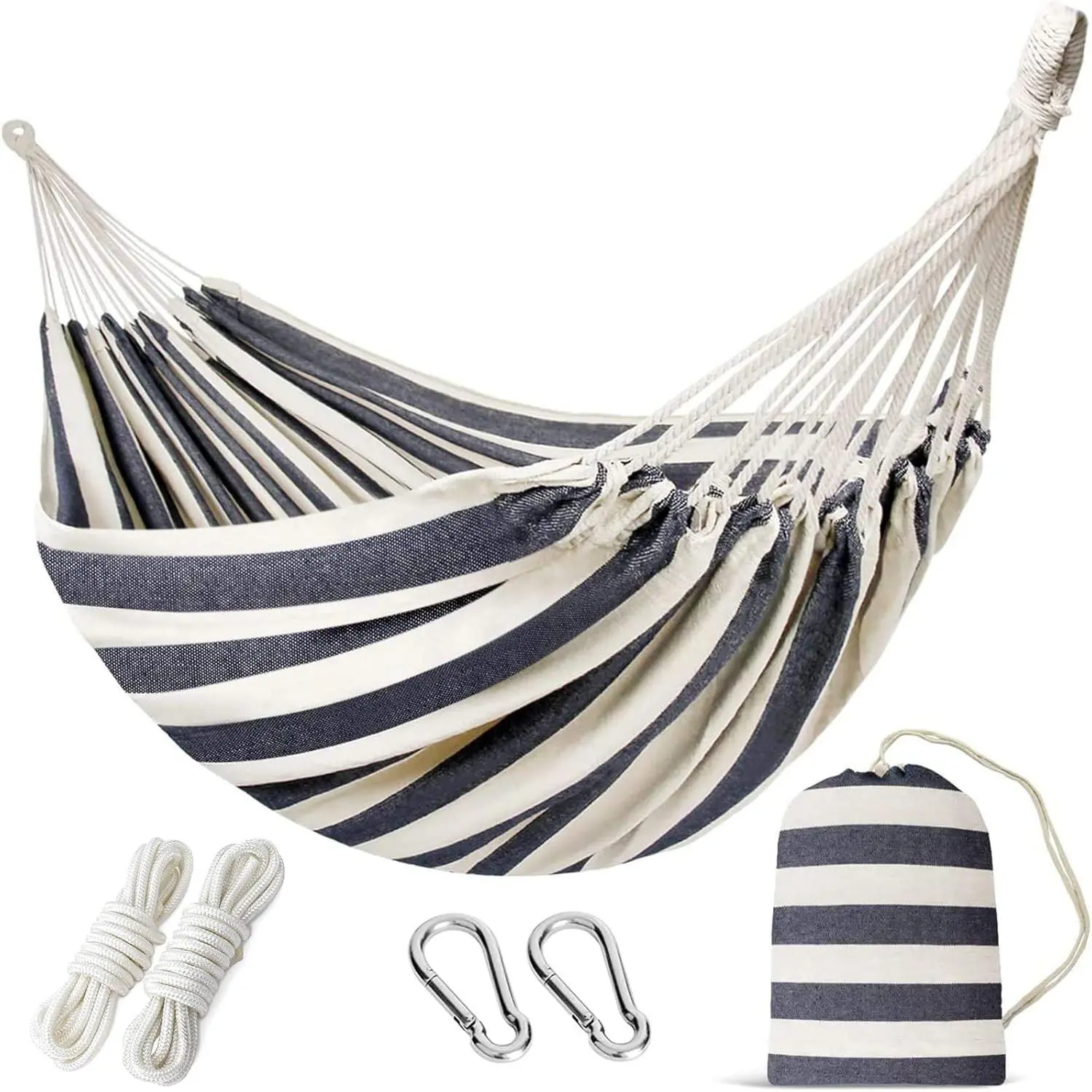 Double Hammock with Tree Straps - Extra Large 2 Persons Hammock Portable Hanging Camping Bed for Patio, Backyard, Porch, Outdoor and Indoor Use - Soft Canvas Hammock with Carrying Bag