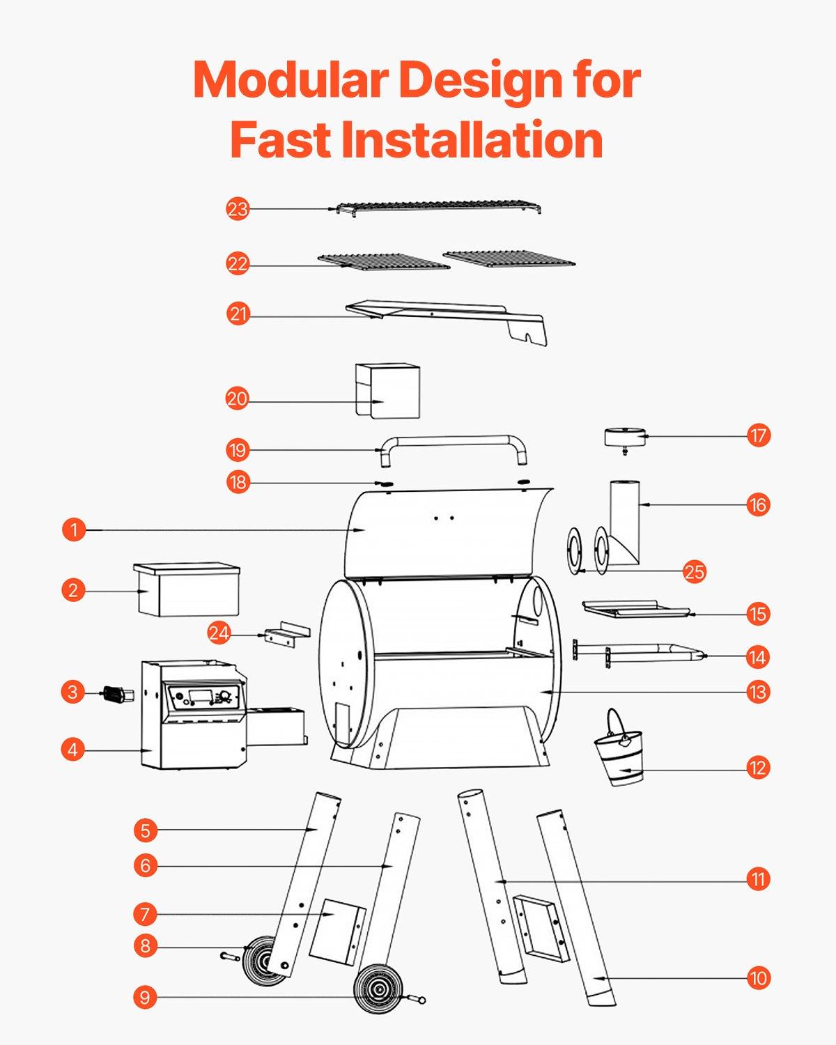 VEVOR Wood Pellet Grill Smoker, 8 in 1 BBQ Grills for Outdoor Cooking, 575 Square Inches Cook Area Electric Smokers, with WiFi-app Control, LCD Screen Controller, Meat Probe, 500 ° F Max Temperature
