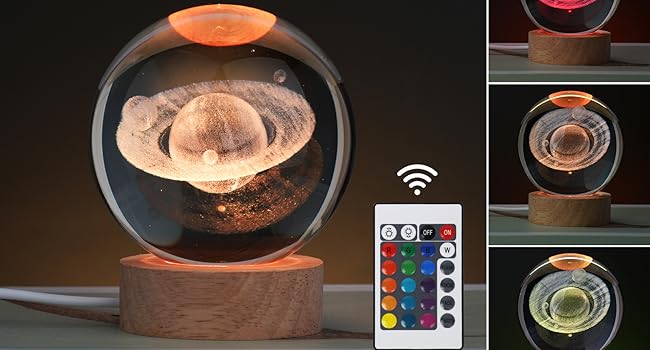 3D Galaxy Crystal Ball Night Light for Gifts with Colorful LED Light Base, Color Changing Light with Remote as a Birthday Gift for Teens Boys and Girls, Galaxy Model