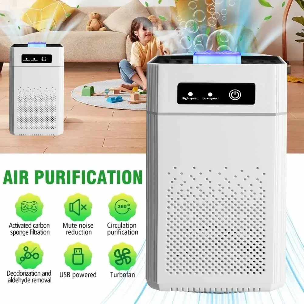 Portable HEPA Air Purifier with Negative Ion, USB Powered Air Cleaner with 2 Filter Cartridges, Removes Odor Dust for Bathroom Office Bedroom#DealsForYouDays