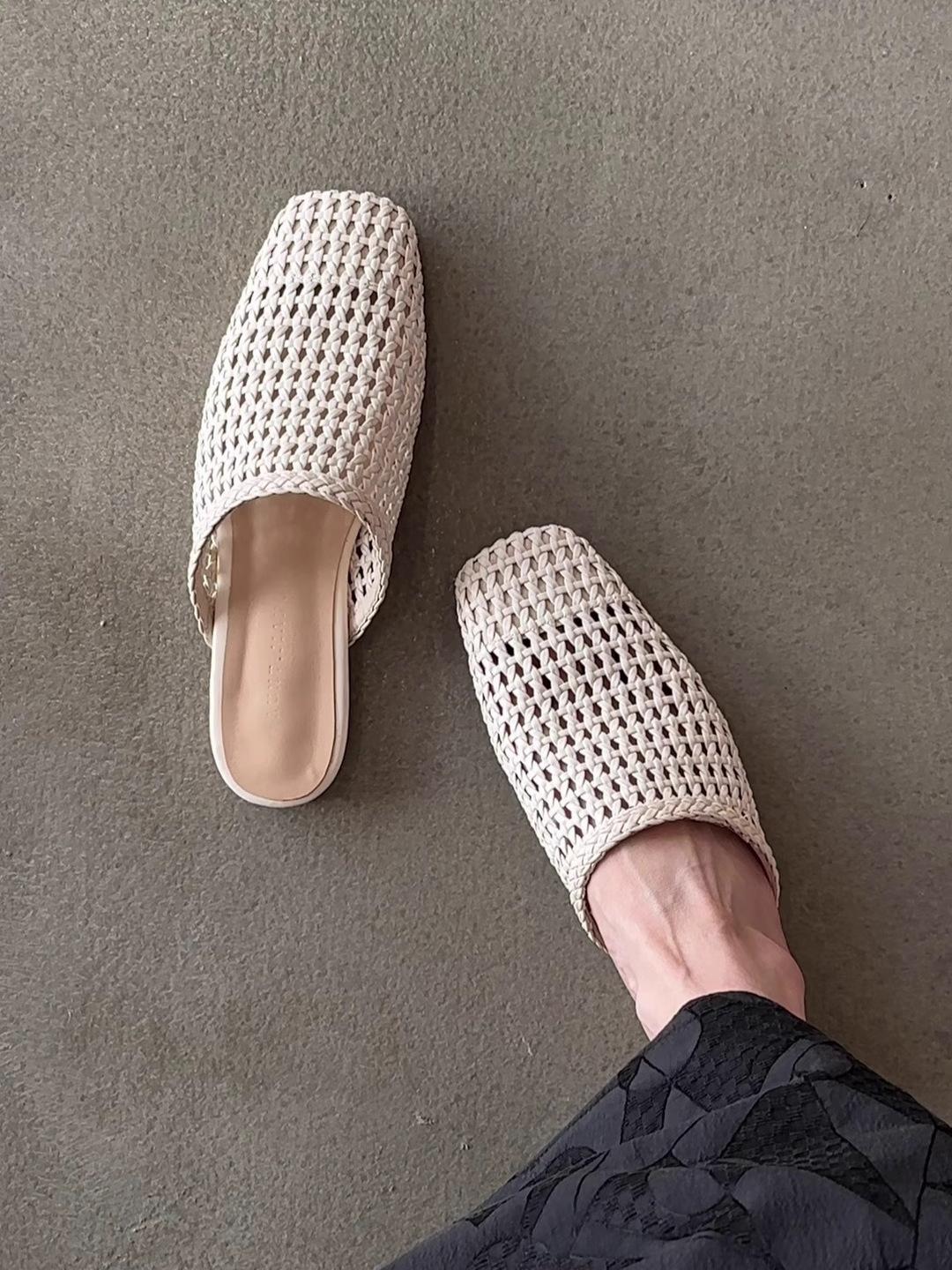 Woven Hollowed-Out Closed-Toe Mule Sandals for Women