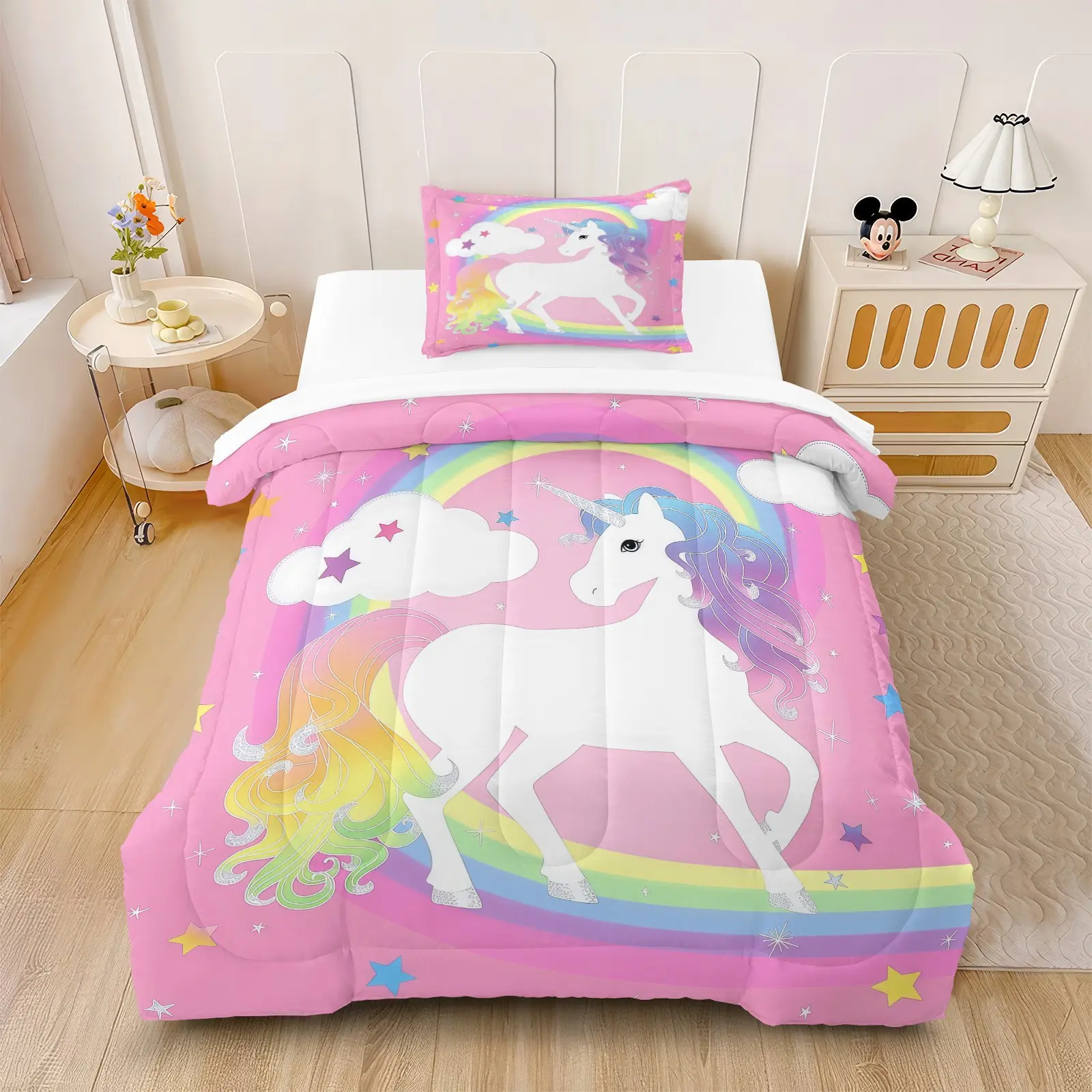 Fantasy Unicorn Pattern Comforter Set, Soft And Cute Girly Princess Style Bedding Set (1 Comforter + 1/2 Pillow Case, No Pillow Core), Suitable For Teenagers, Adults, Guest Rooms, Dormitories, And Master Bedroom Scenes