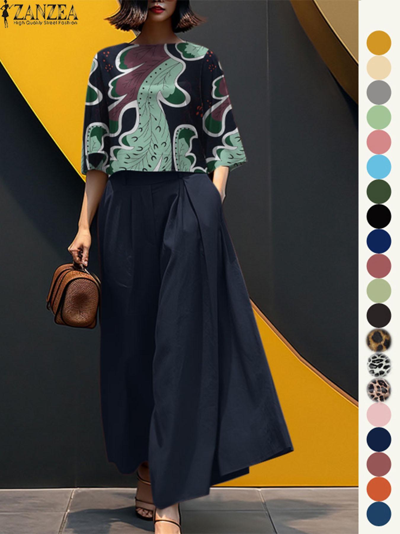 Women's Top & Wide Leg Pants Two-piece Set, Casual Fashion Minimalist Cozy Three Quarter Length Sleeve Top & Trousers for Daily Outdoor Wear, Ladies Clothes for All Seasons, Womenswear Women's Top & Wide Leg Pants Two-piece Set, Casual Fashion Minimalist Cozy Three Quarter Length Sleeve Top & Trousers for Daily Outdoor Wear, Ladies Clothes for All Seasons, Womenswear