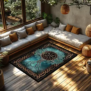 Norse Yggdrasil Crystal Velvet Viking Area Rug #NorseMythologyRug #YggdrasilFloorMat #VikingCompassCarpet #CrystalVelvetHomeDecor
