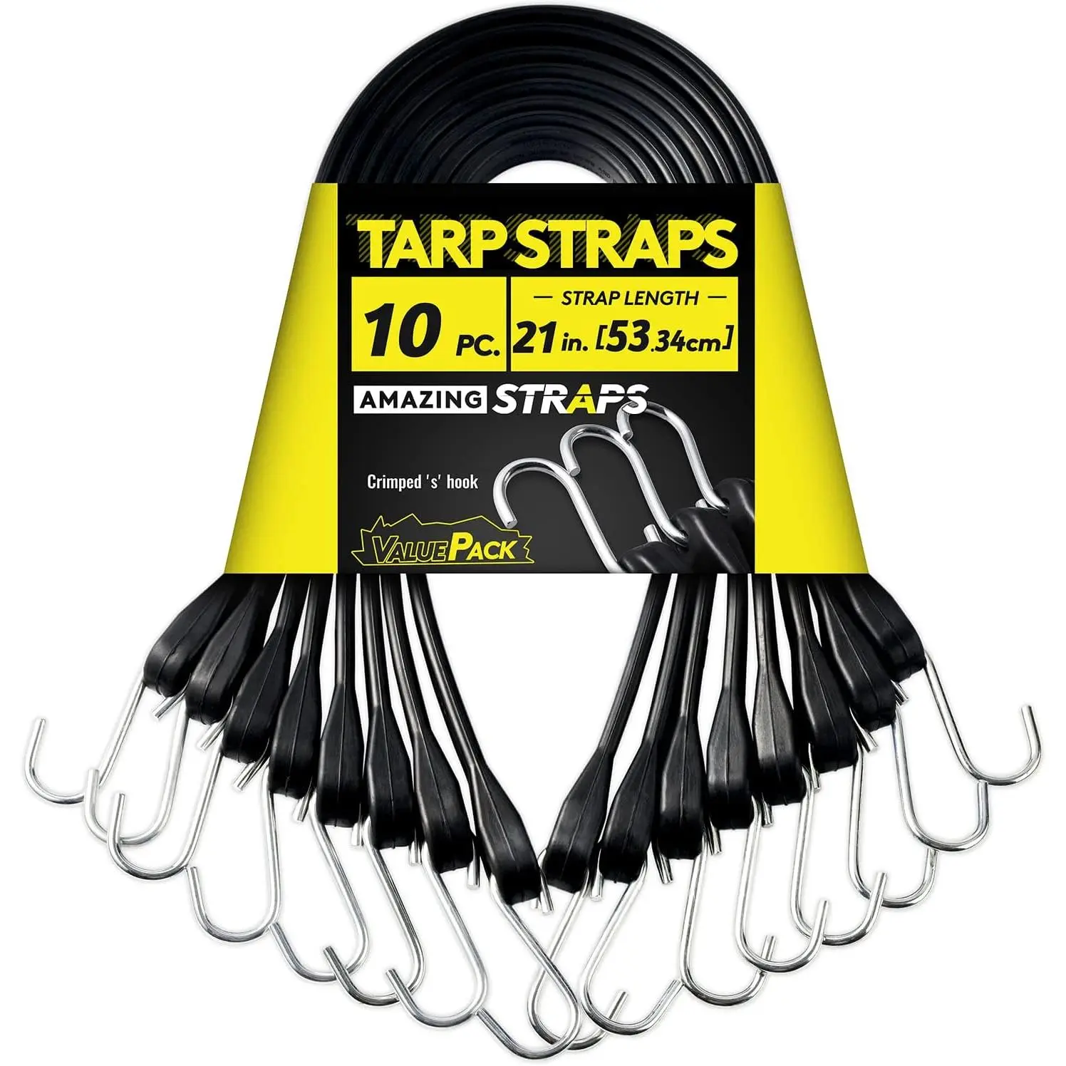 Bungee with 1.8X Max Stretch & Over 176 lbs Load, 100% EPDM Black Bungee Straps with Crimped S for Cargo, Tarps, Van, Truck, Motorcycle, (10 Pack)