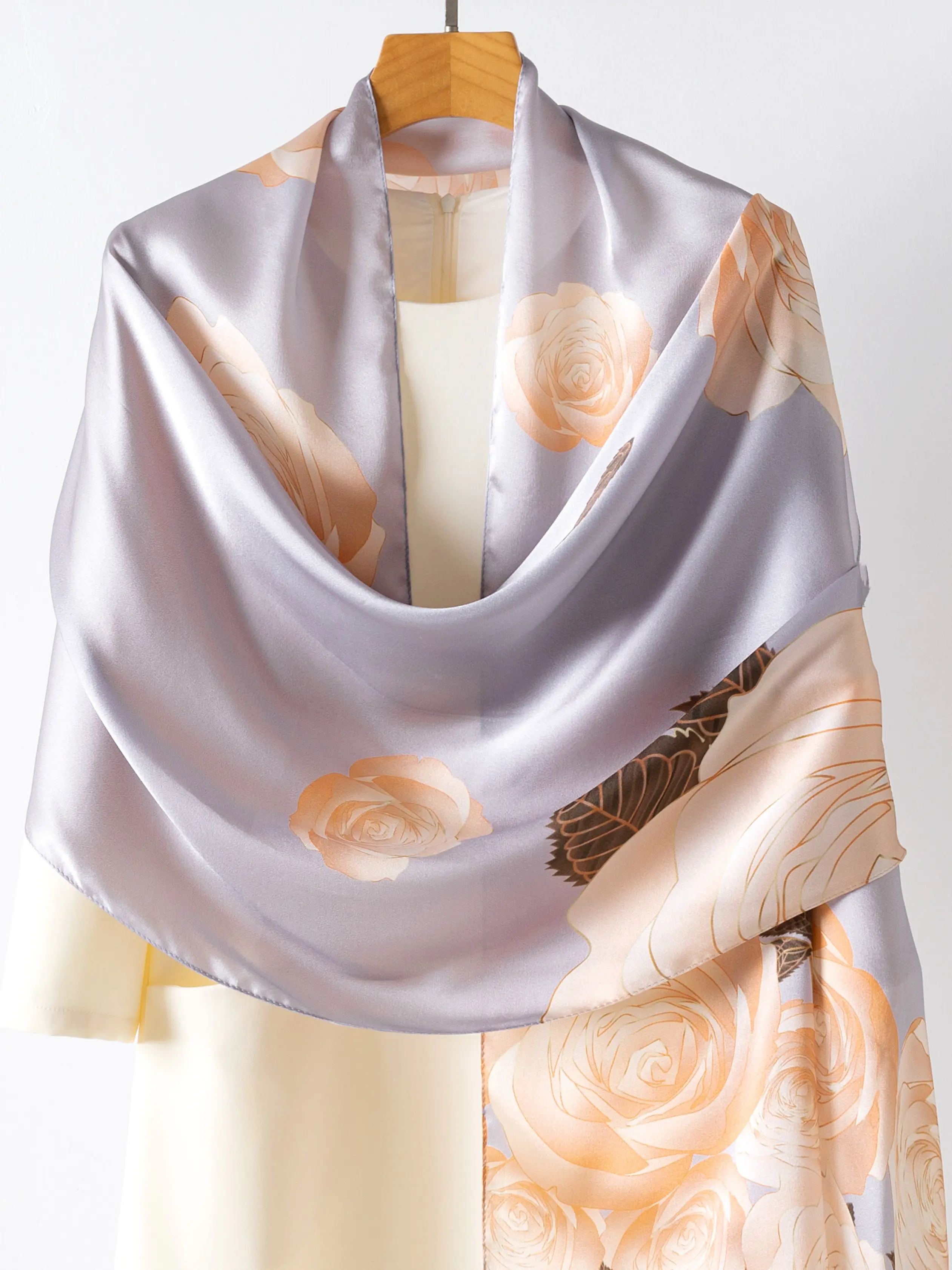 67.7x20.87 Inch Mulberry Silk Shawl, Long Scarf with Elegant Rose Pattern, High-End Women's Accessory, Luxurious and Stylish