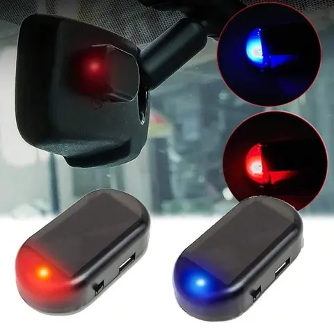 Solar and USB Powered Car Alarm Simulator, Anti-Theft Car Security Monitor, Blue Flashing Lights, Protect Your Vehicle