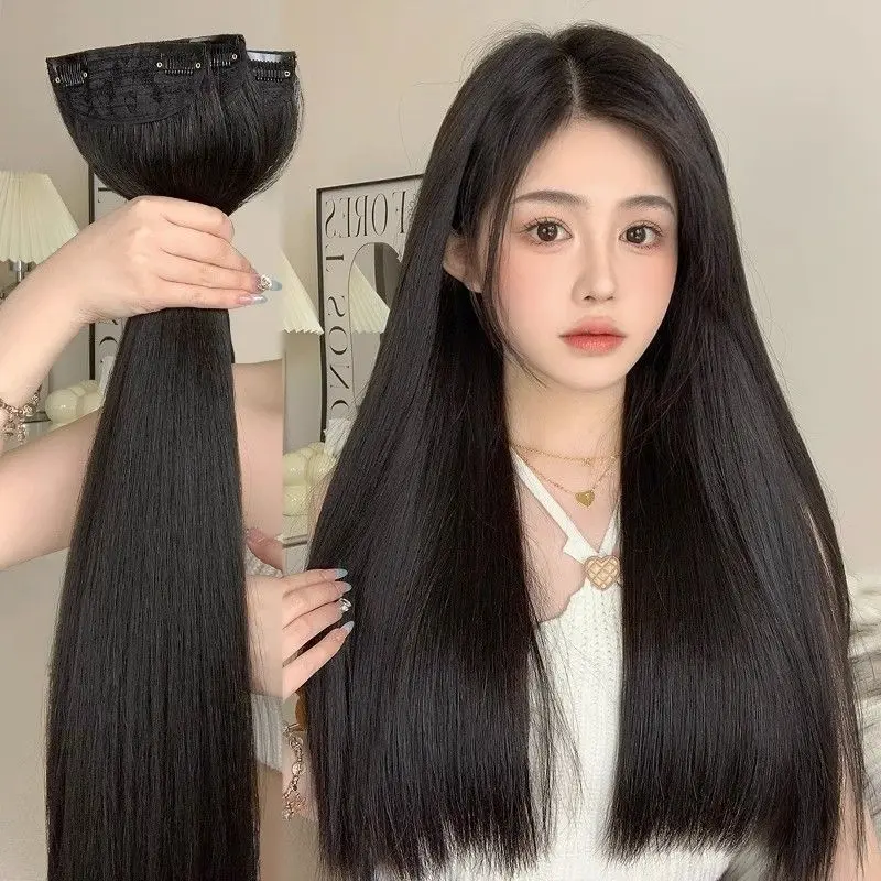 Three-piece straight hair extensions, invisible and seamless, natural-looking, lightweight, volumizing hair extensions for long hair