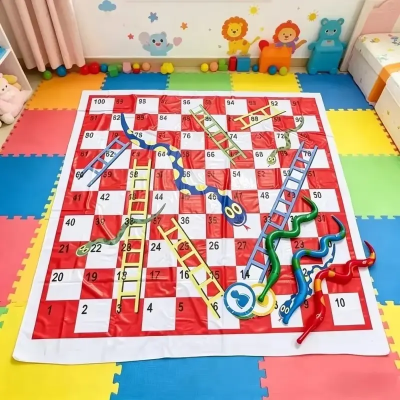 Inflatable Snakes and Ladders Game Mat, Portable PVC Board Game Toy with Inflatable Dice, Family Interactive Game Pad, Indoor Floor Game, Outdoor Indoor Fun