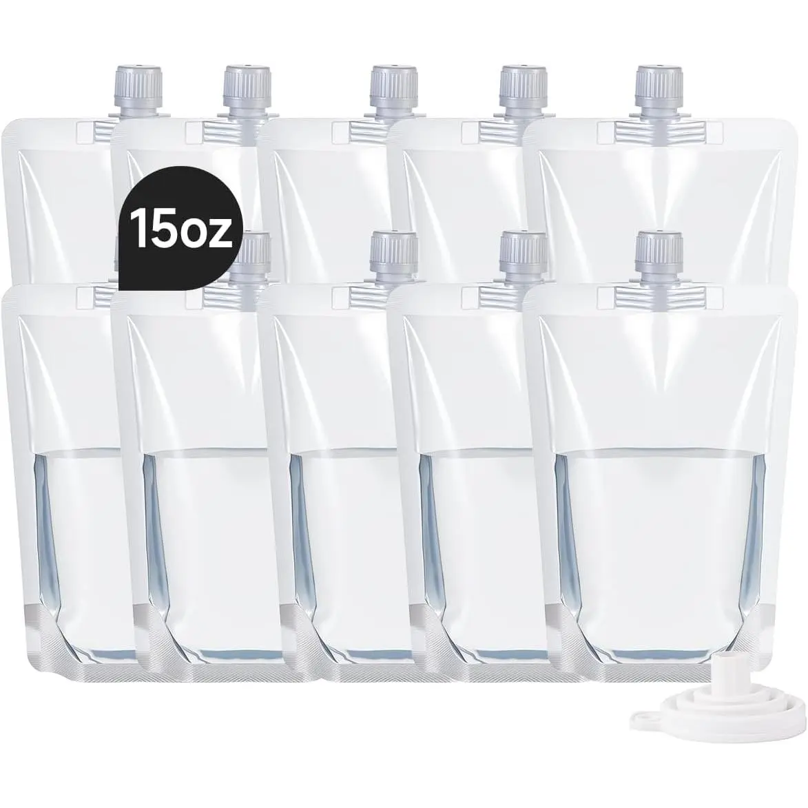 Plastic Flasks,  Drink Pouches, Leak-Proof  Grade Plastic  for Travel (8OZ - 10 count + Funnel)