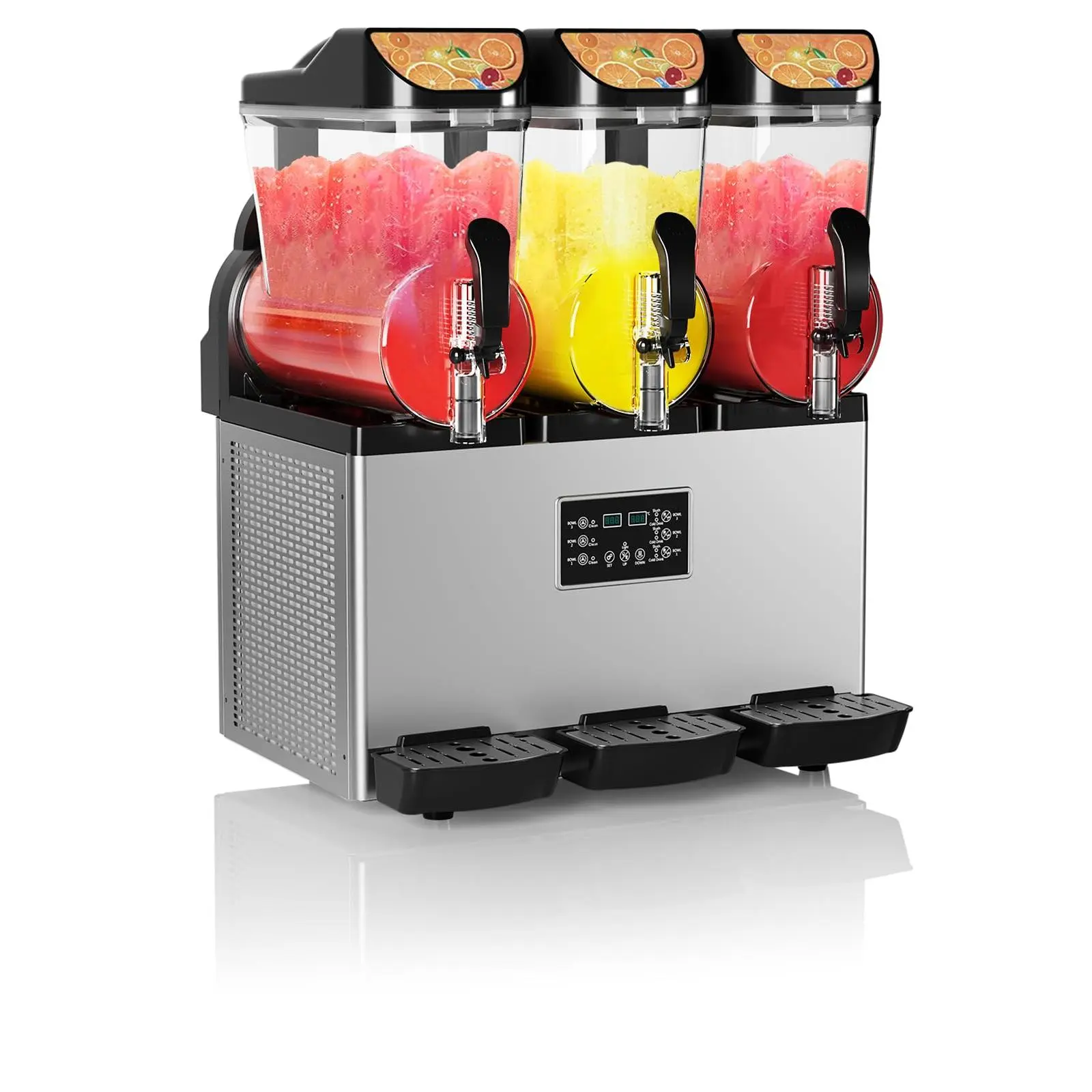 Commercial Slushy Machine 45L - 3 Flavor, 1200W, Stainless Steel, Auto-Clean, Frozen Drink Maker for Restaurants & Food Trucks