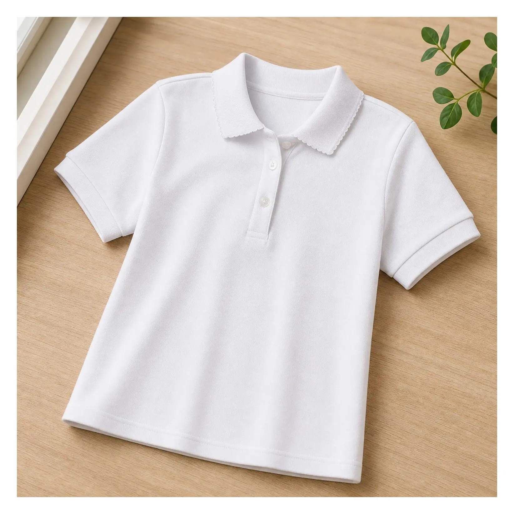 Girls' Short Sleeve Picot Collar Polo School Uniform Shirt (Standard and Plus)Gift