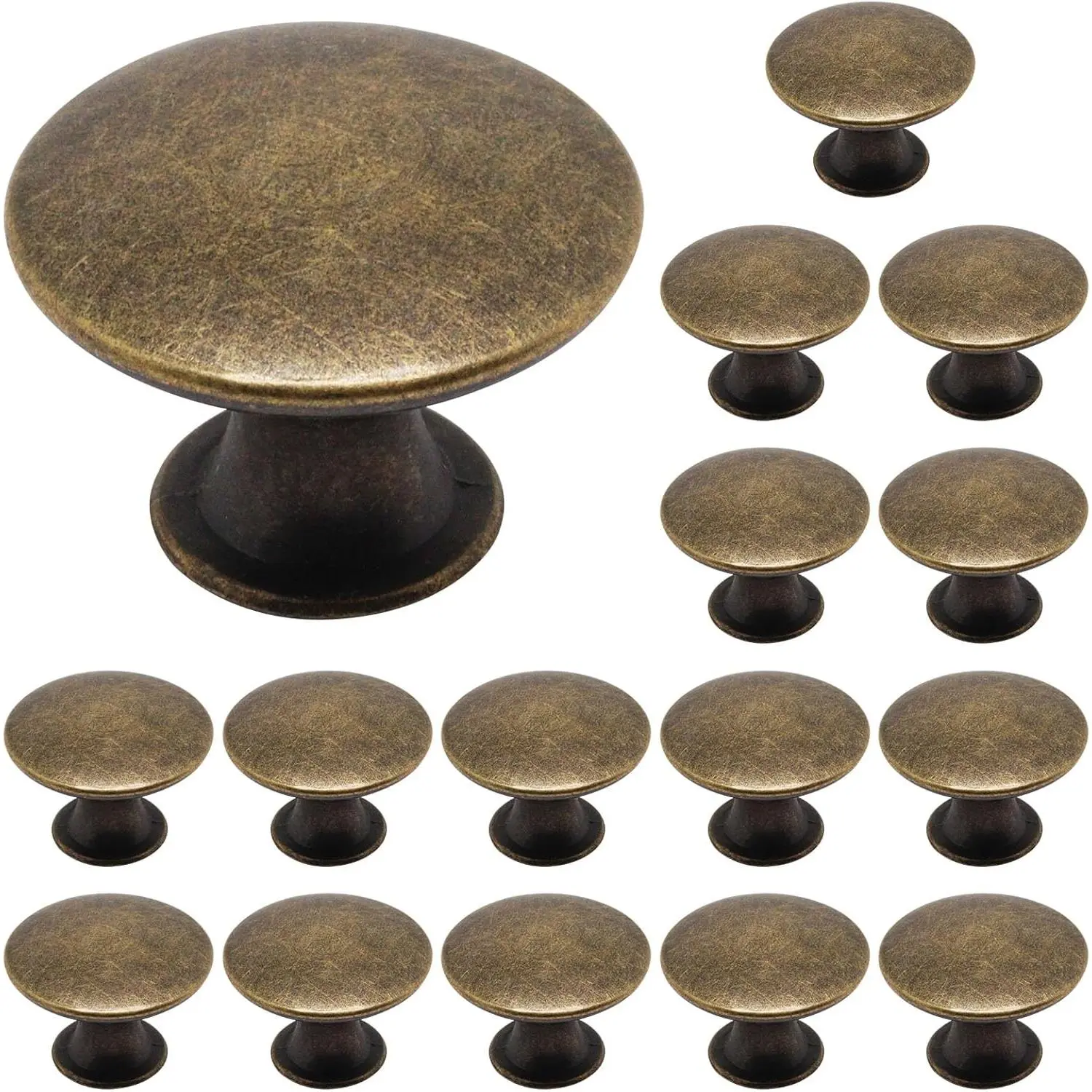16 Pack Antique Brass Round Single Hole Cabinet Knobs Drawer Pulls Handles for Dresser Kitchen Cupboard Door