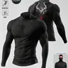 Men's Half-Height Neck Long Sleeve Top, Fitness Shirt with Agility Text and Bull Horn Pattern, Gym Training, Athletic Training Tops, Running, Cycling, Casual Fitness Wear, Athletic Training Apparel