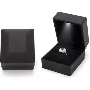 Ring Box Square Shaped LED Light Engagement Ring Boxes Jewelry Gift Box for Proposal Wedding Valentine's Day Anniversary Christmas Mothers Thanksgiving Gift (Square Black)Gift.