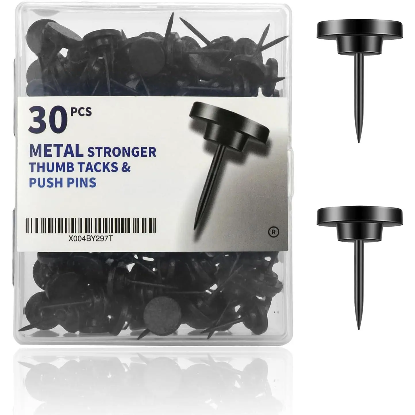 30 count Metal Black Push Pins for Wall Clear Thumb Tacks for Walls Flat thumbtacks Push pin for Bulletin Board Shadow Box Display Thumbtack for Cork Board