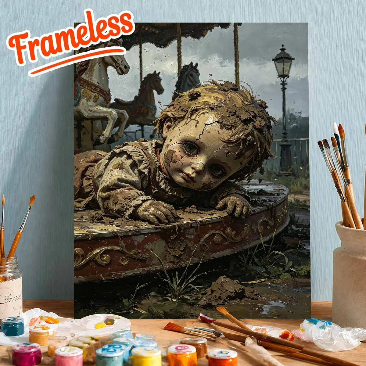 Dirt-Covered Doll Number Painting Kit, DIY Oil Painting, Adult Beginner, Includes Brush, Acrylic Paints, Rich Colors, Halloween Theme