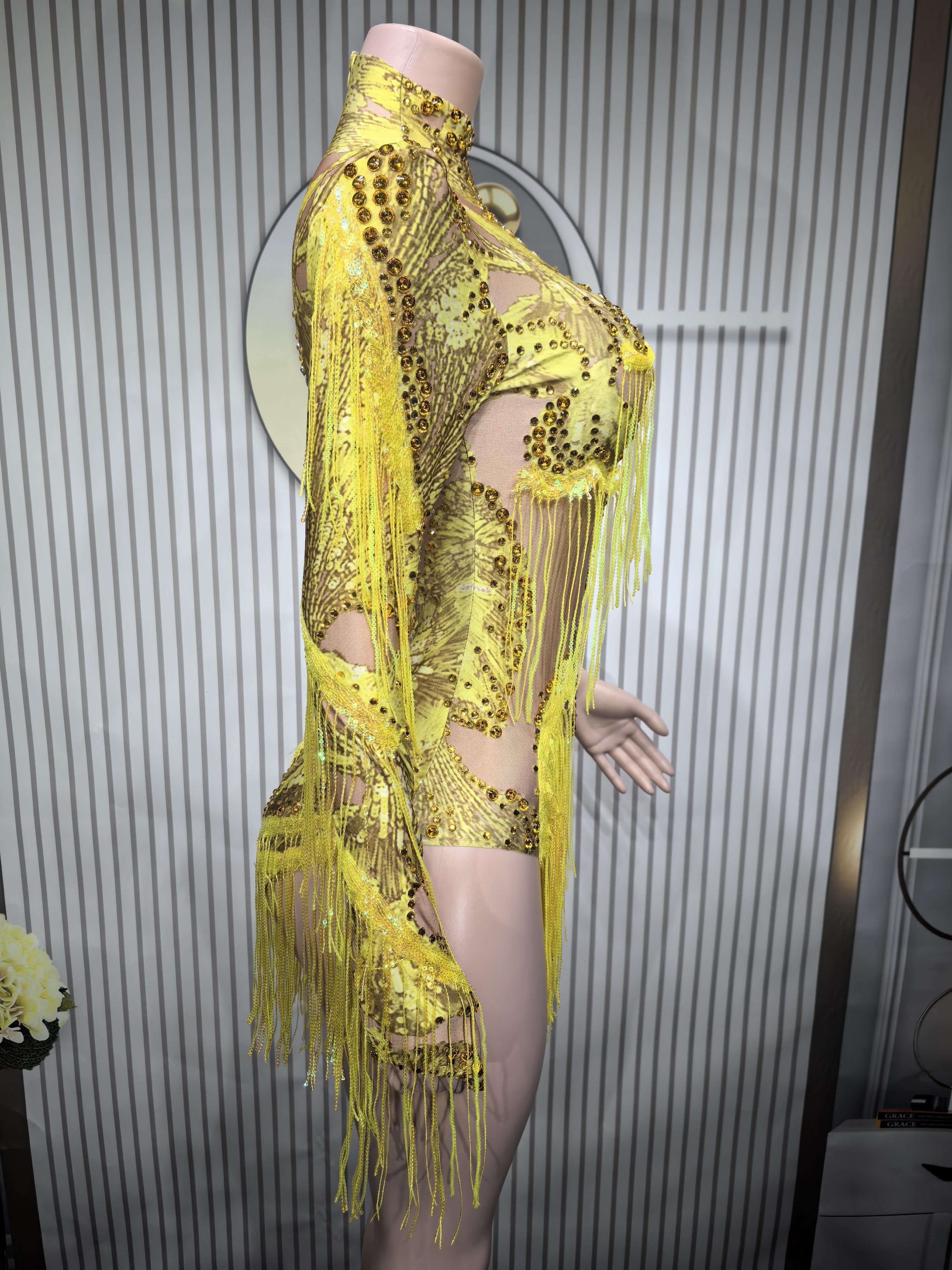 Gold Silver Sequins Tassel Elastic Bodysuit Sex)Pole Latin Dance Stage Wear Nightclub  DJSinger Dancer Performance Costume  Q025